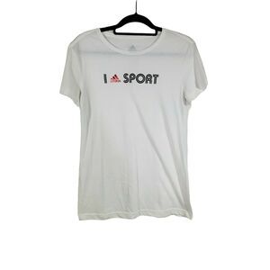 Adidas Shirt Size L Womens White Logo Short Sleeve Crew Neck T Shirt